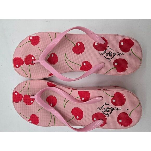 Sole Mates Pink Cherry Flip Flops With Platform Sole & Pink Straps Womens Size 7 - Picture 1 of 6
